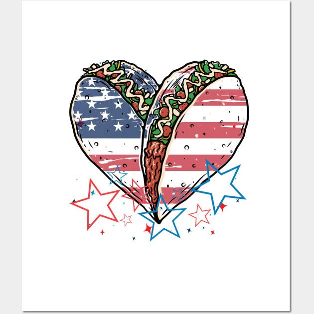 Funny 4th Of July 2021 Fourth Of July For Men's And Women's For 4th Of July Tacos Lovers Wall Art by dianoo